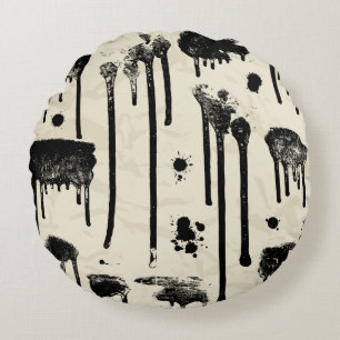 Abstract ink splatters seamless pattern round pillow