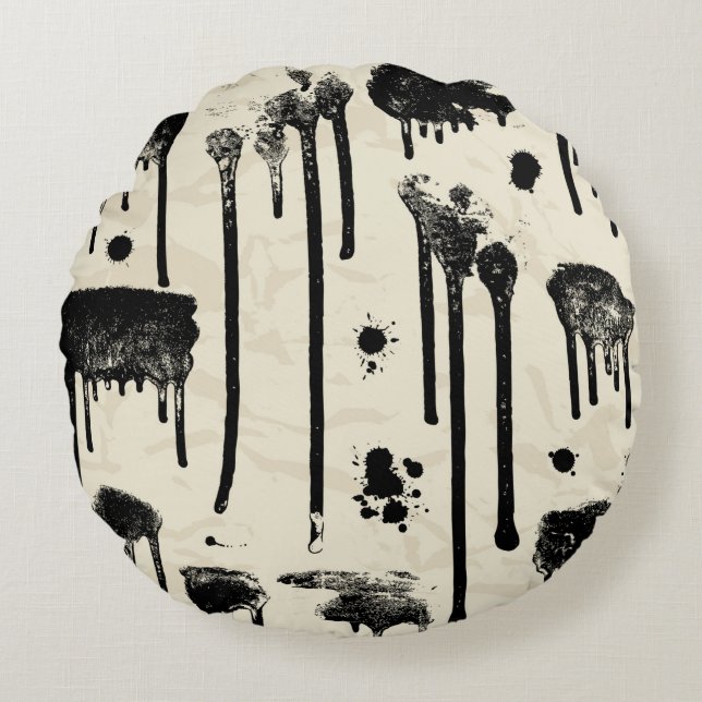 Abstract ink splatters seamless pattern round pillow (Front)