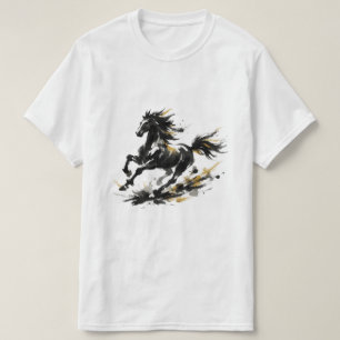 Abstract Ink Wash Galloping Horse Art T-Shirt