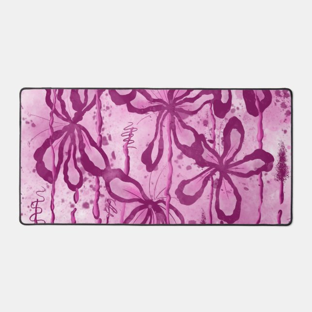 Abstract Inked Flowers Pink Desk Mat (Front)