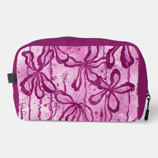 Abstract Inked Flowers Pink Dopp Kit (Front)
