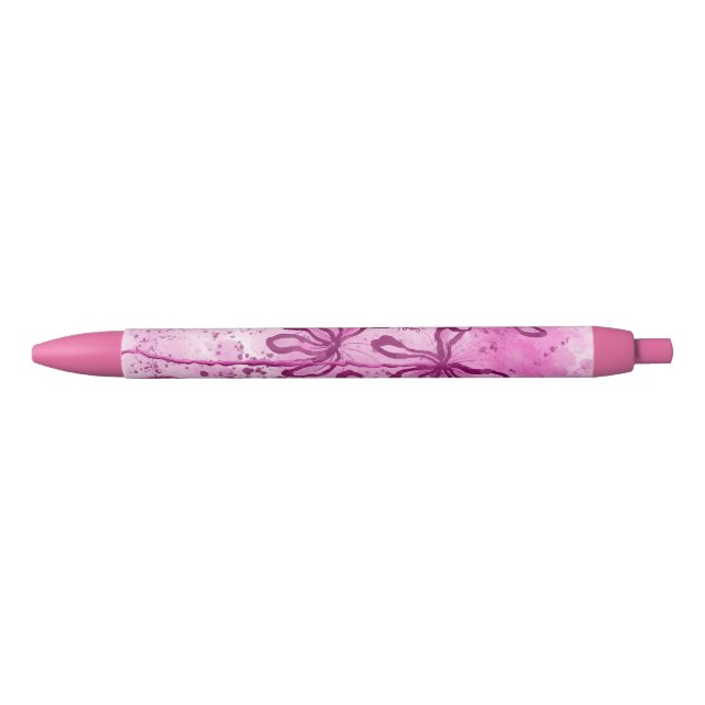 Abstract Inked Flowers pink Lilies Black Ink Pen (Front)