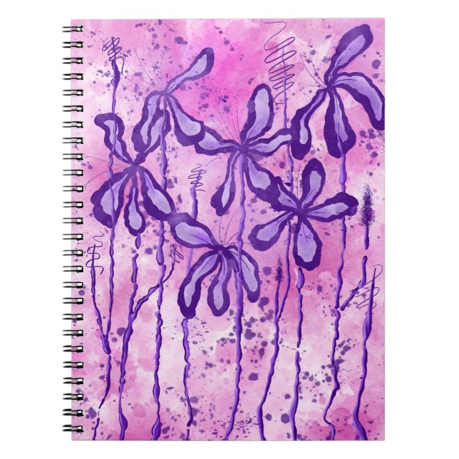 Abstract Inked Flowers Pink Purple Lilies  Notebook (Front)