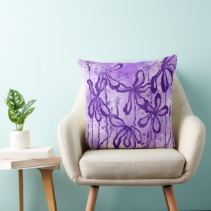 Abstract Inked Flowers Purple Lilies Throw Pillow