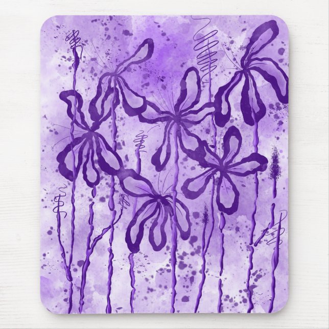 Abstract Inked Flowers Purple  Mouse Pad (Front)