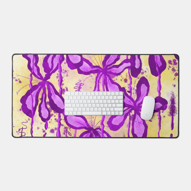 Abstract Inked Flowers purple Yellow Desk Mat (Keyboard & Mouse)