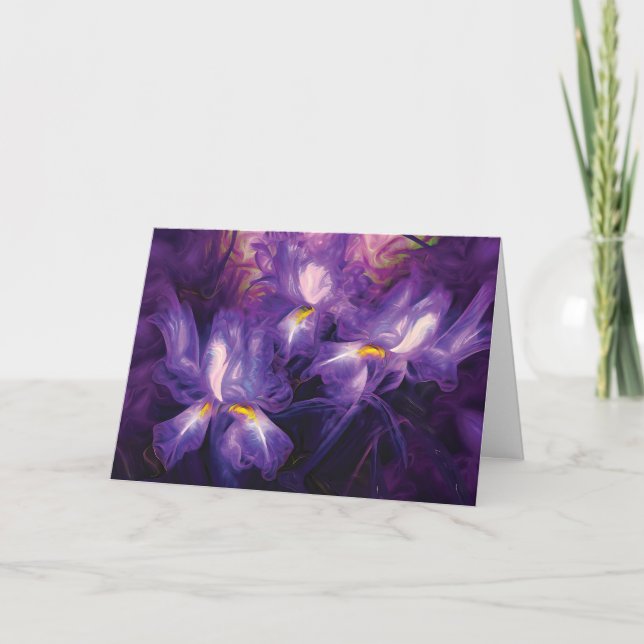 Abstract Iris Flowers "Happy Birthday!" Greeting Card (Front)