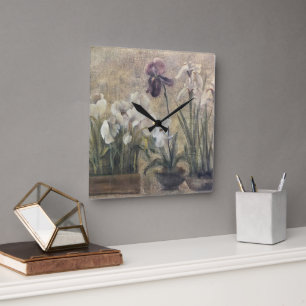 Abstract Iris In Pots Square Wall Clock