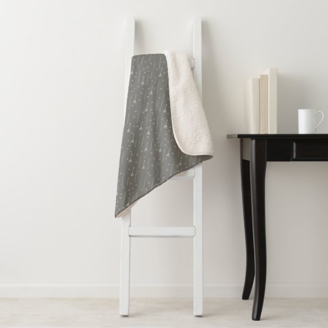 Abstract Ivory and Grey Lines and Dots Pattern Sherpa Blanket (In Situ)