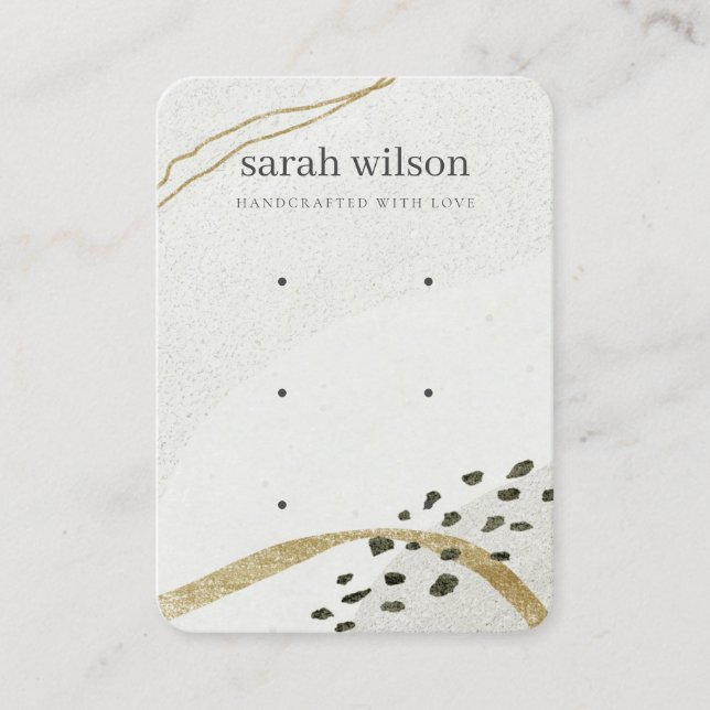Abstract Ivory Black Gold 3 Stud Earring Display Business Card (Front)