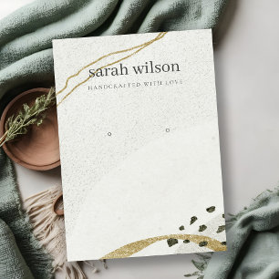 Abstract Ivory Black Gold Stud Earring Display Business Card