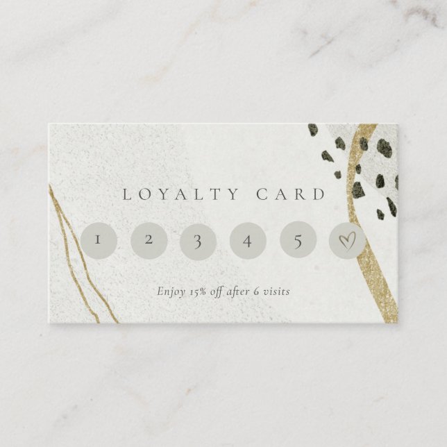Abstract Ivory Gold Black Grey 6 Punch Loyalty Business Card (Front)