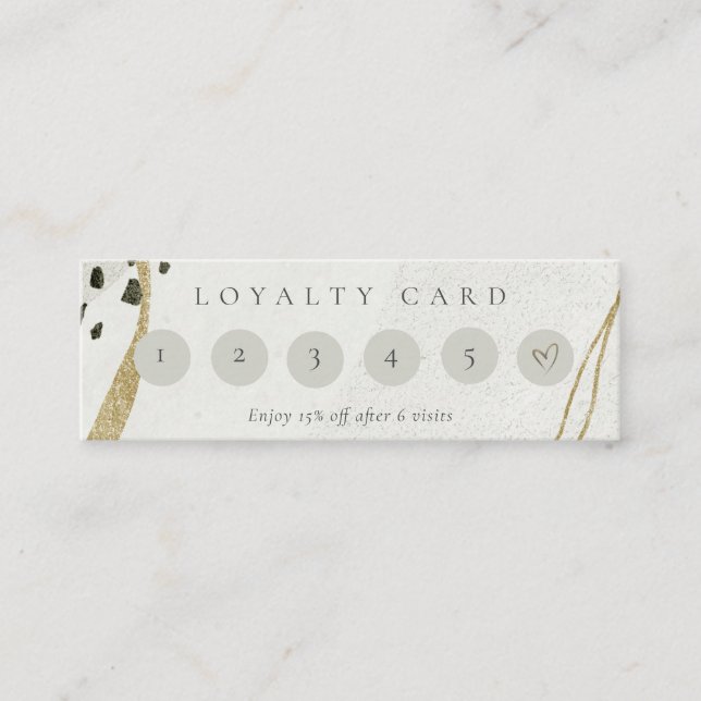 Abstract Ivory Gold Grey Stone 6 Punch Loyalty Mini Business Card (Front)