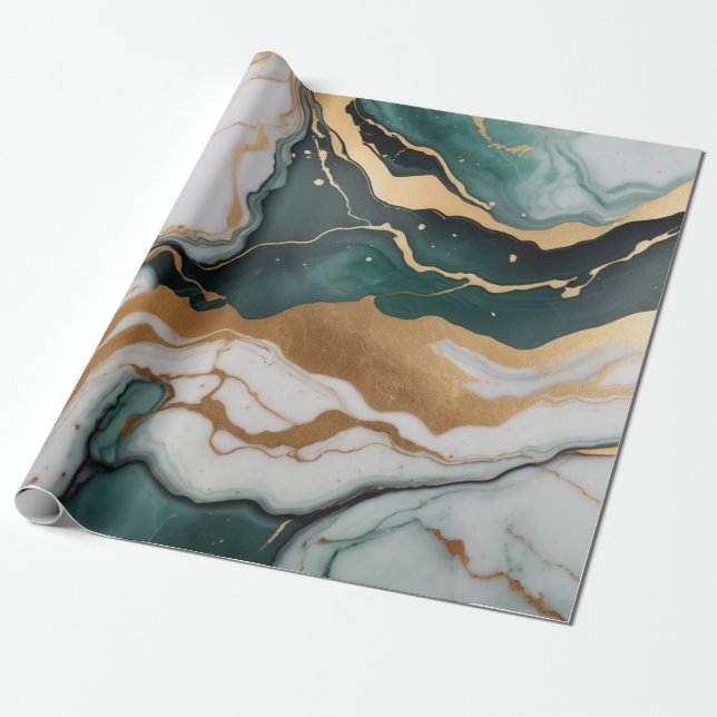 Abstract Jade marble texture with gold accents Wrapping Paper (Unrolled)