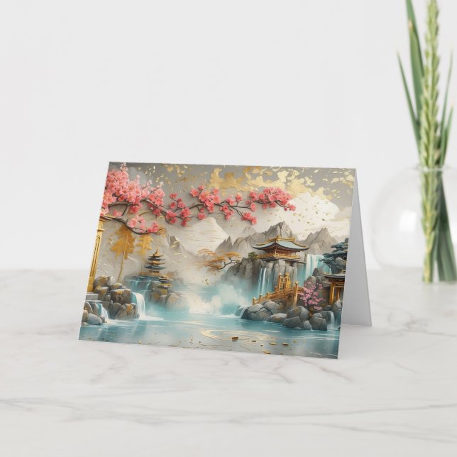 Abstract Japanese Landscape with Sakura Blossom  Card (Front)