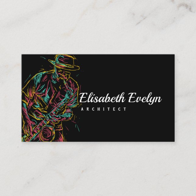Abstract jazz saxophone player business card (Front)