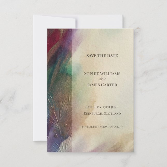 Abstract Jewel Watercolour Save The Date Card (Front)