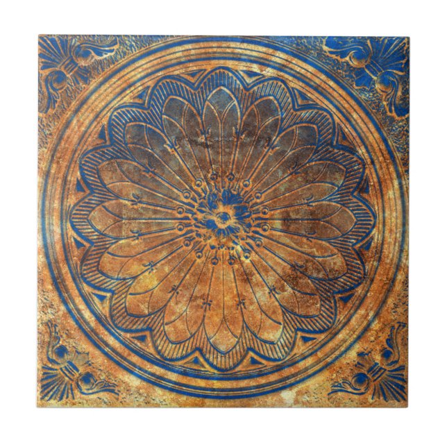 Abstract Kaleidoscope Arabesque Mandala Bronze Tile (Front)