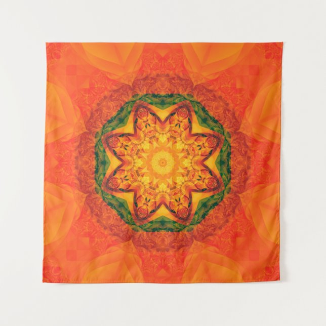Abstract kaleidoscope orange background. Beautiful Tapestry (Front)