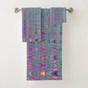 Abstract Kaleidoscopic Retro Boomerang Waves Bath Towel Set