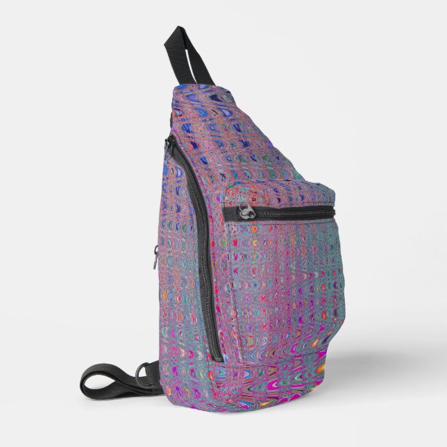 Abstract Kaleidoscopic Retro Boomerang Waves Sling Bag (Left Corner)