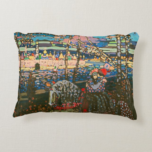 Abstract Kandinsky Riding Couple Colourful Accent Pillow (Back)