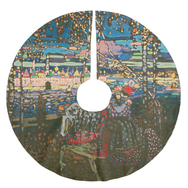 Abstract Kandinsky Riding Couple Colourful Brushed Polyester Tree Skirt (Front)
