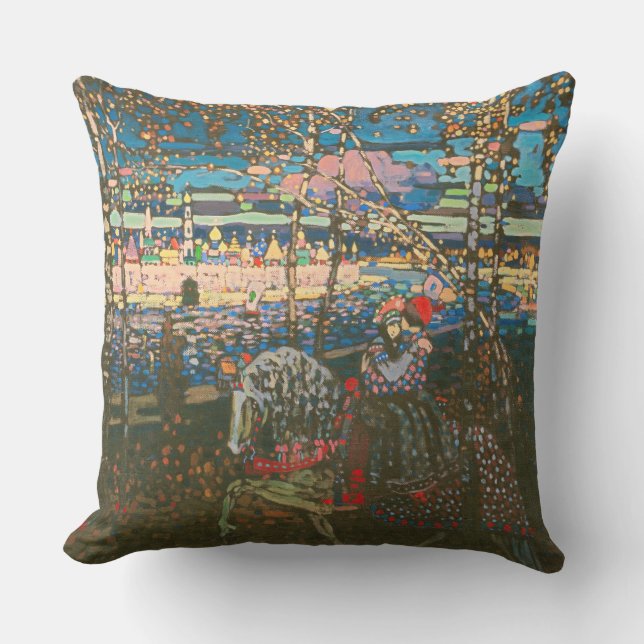 Abstract Kandinsky Riding Couple Colourful Outdoor Pillow (Front)