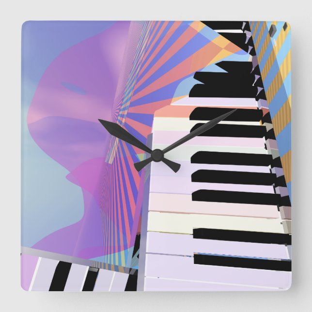 Abstract Keyboard Music Square Wall Clock (Front)