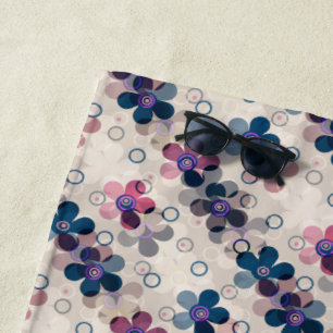 Abstract kids cute cartoon flowers floral retro de beach towel