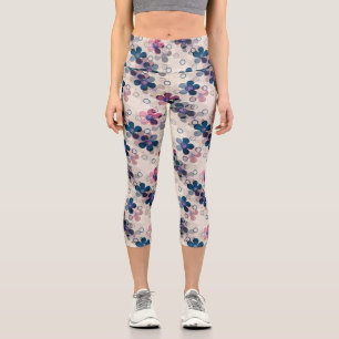 Abstract kids cute cartoon flowers floral retro de capri leggings
