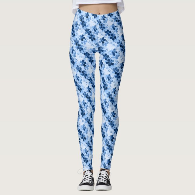 Abstract kids cute cartoon flowers floral retro de leggings (Front)