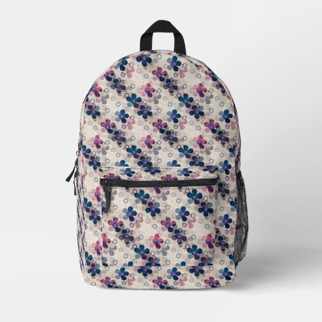 Abstract kids cute cartoon flowers floral retro de printed backpack (Front)