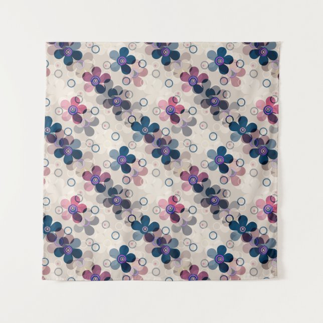 Abstract kids cute cartoon flowers floral retro de tapestry (Front)