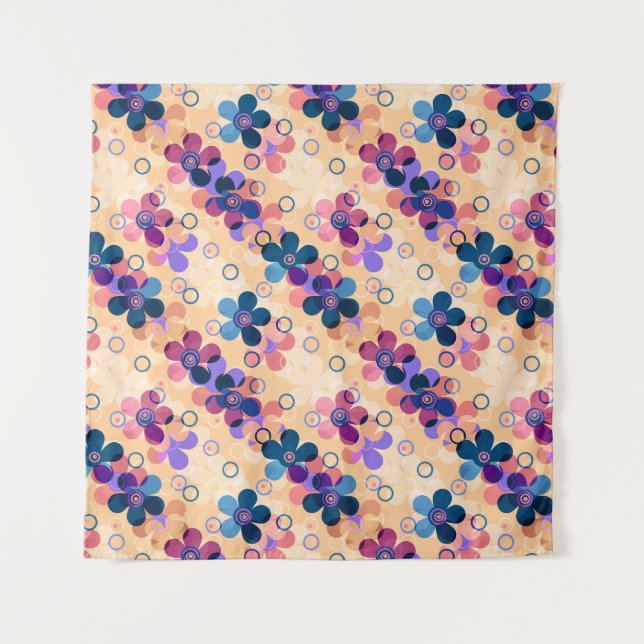 Abstract kids cute cartoon flowers floral retro de tapestry (Front)