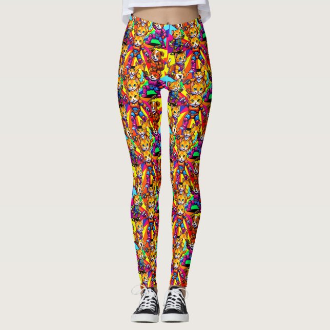 Abstract Kittens Puppies Leggings (Front)