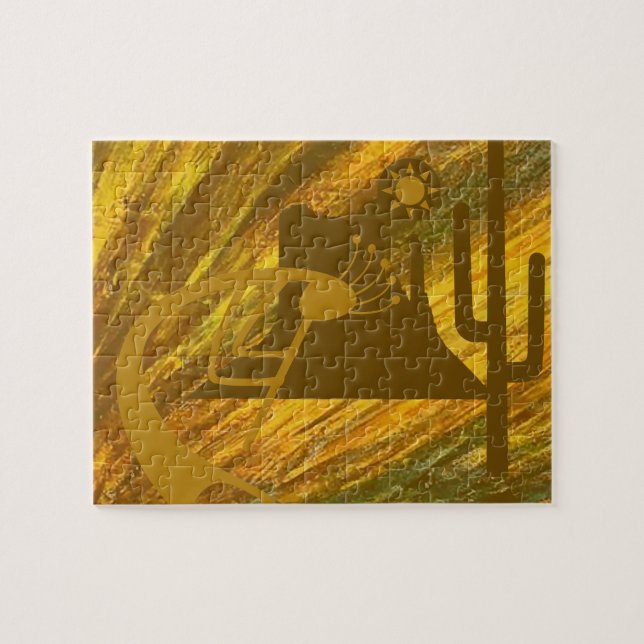 Abstract Kokopelli with Mesa, Cactus & Sun Jigsaw Puzzle (Horizontal)