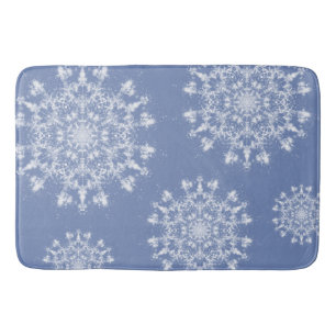 Abstract Lacy Fractal Snowflake on Blue Background Bath Mat