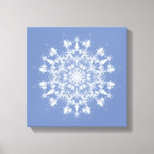 Abstract Lacy Fractal Snowflake on Blue Background Canvas Print