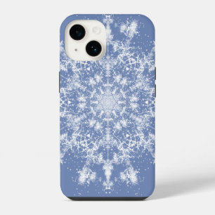 Abstract Lacy Fractal Snowflake on Blue Background iPhone 14 Case