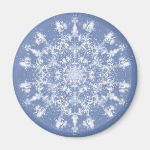 Abstract Lacy Fractal Snowflake on Blue Background Magnet