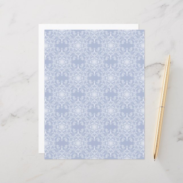 Abstract Lacy Fractal Snowflake Pattern on Blue (Front/Back In Situ)