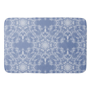 Abstract Lacy Fractal Snowflake Pattern on Blue Bath Mat