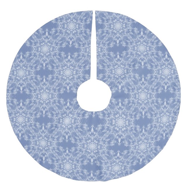 Abstract Lacy Fractal Snowflake Pattern on Blue Brushed Polyester Tree Skirt (Front)