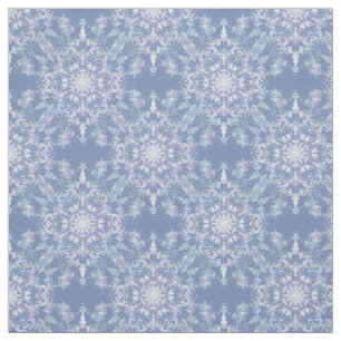 Abstract Lacy Fractal Snowflake Pattern on Blue Fabric