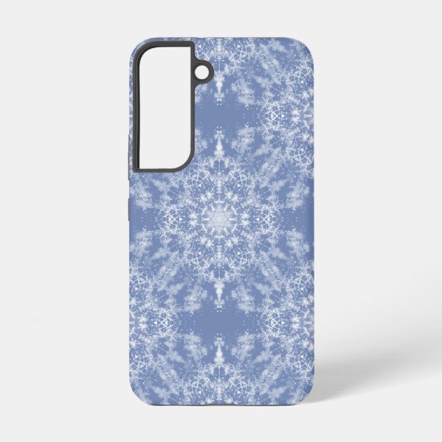 Abstract Lacy Fractal Snowflake Pattern on Blue Samsung Galaxy S22 Case (Back)