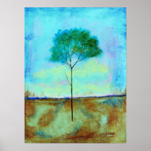Abstract Landscape Art Lone Skinny Tree Painting Poster