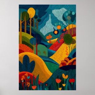 Abstract Landscape Art Print Vibrant Modern Floral