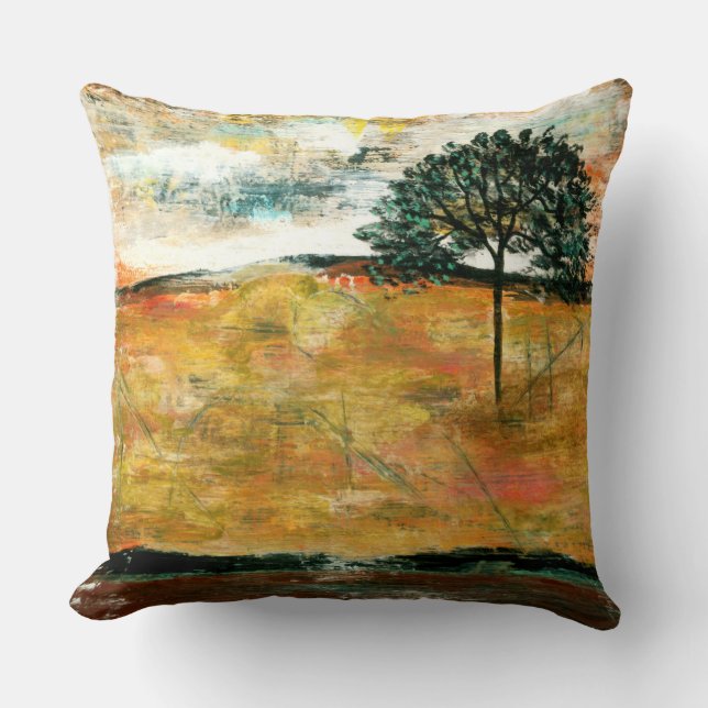Abstract Landscape Art, Tree Rustic Painting Throw Pillow (Front)
