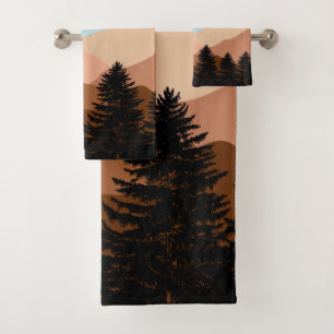 Abstract Landscape Forest Trees Rainbow & Birds Bath Towel Set